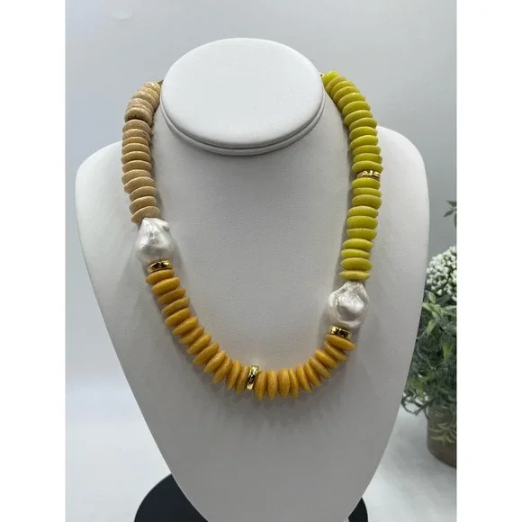 Lizzie Fortunato Signed Designer Tavira Yellow Ombre Baroque Pearl Necklace - Picture 2 of 15